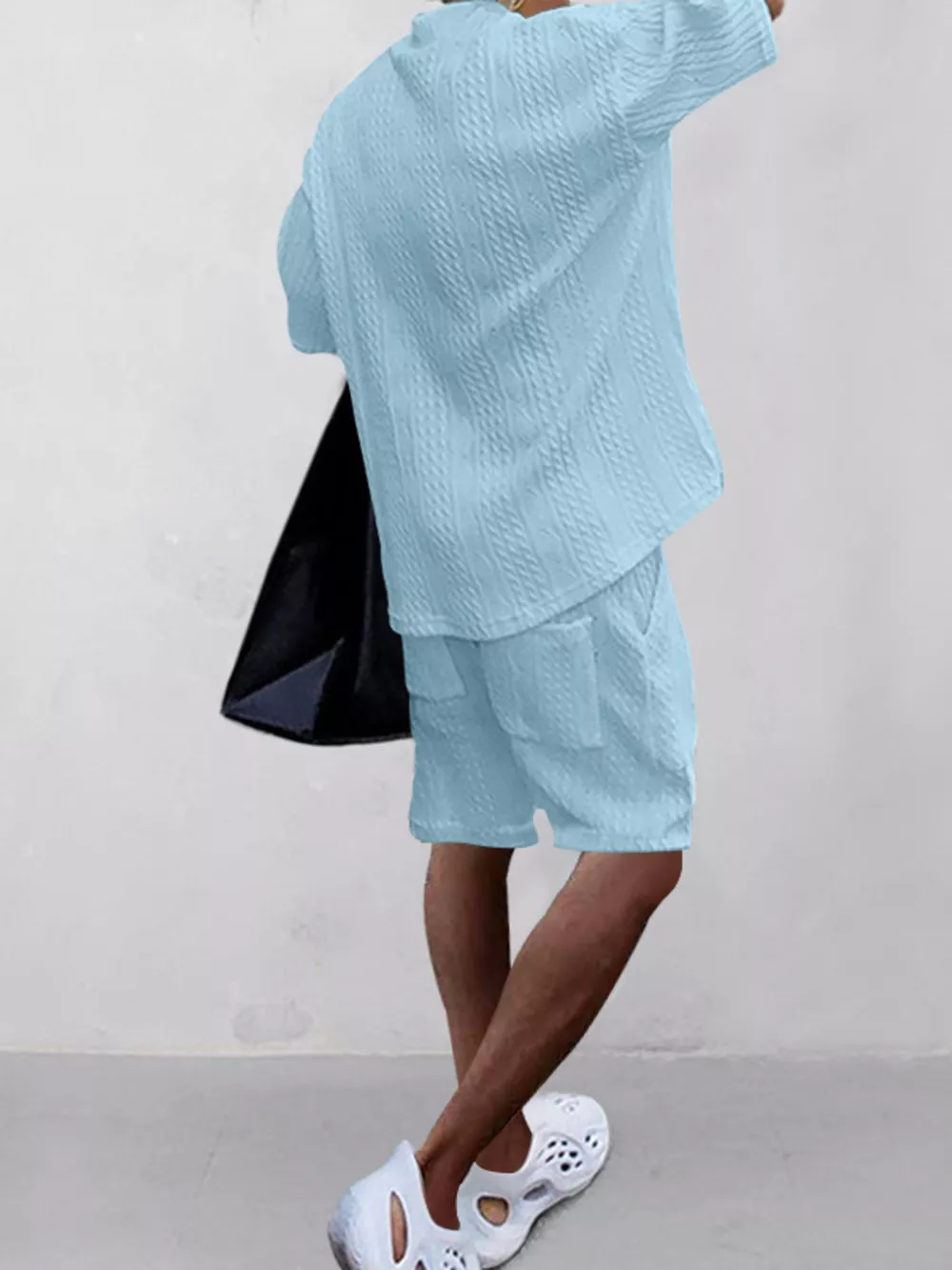 Men's Full Size Casual Knit V-Neck Short Sleeve Top and Shorts Set Plus Size, image 4