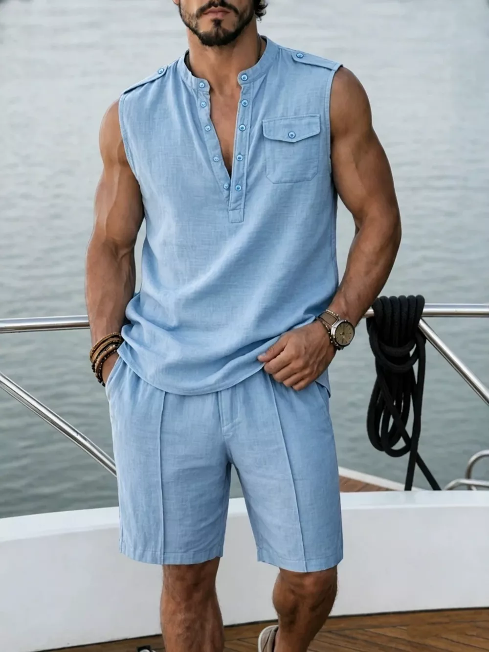 Men's Full Size Sleeveless Top and Shorts Two-Piece Set Plus Size, image 5