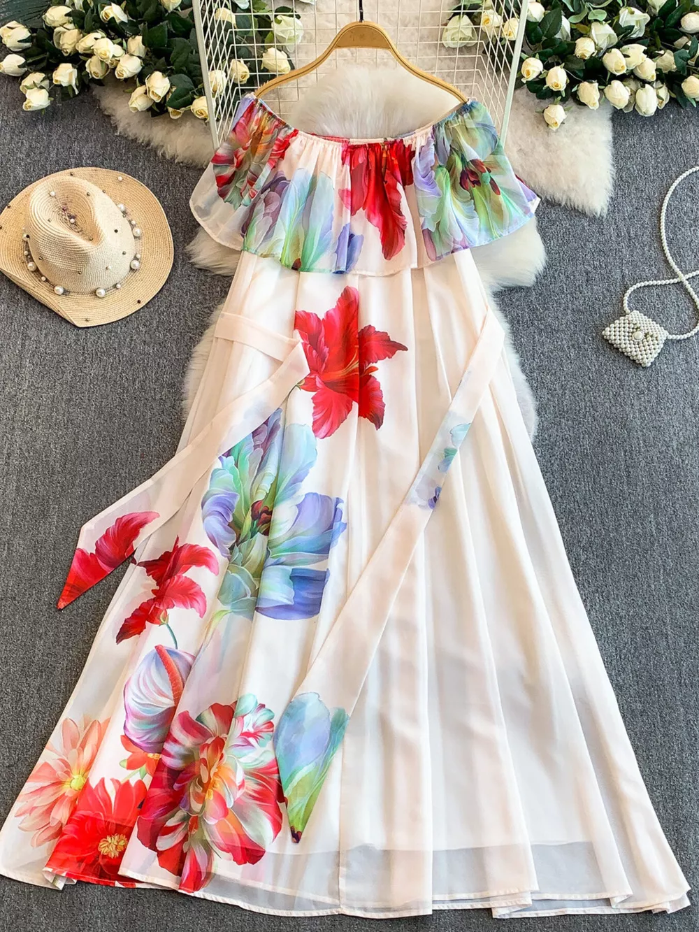 Floral Off-Shoulder A-Line Dress, image 7