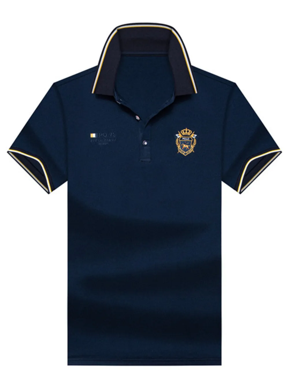 Men's Plus Size Striped Collar Embroidered Detail Polo, image 3