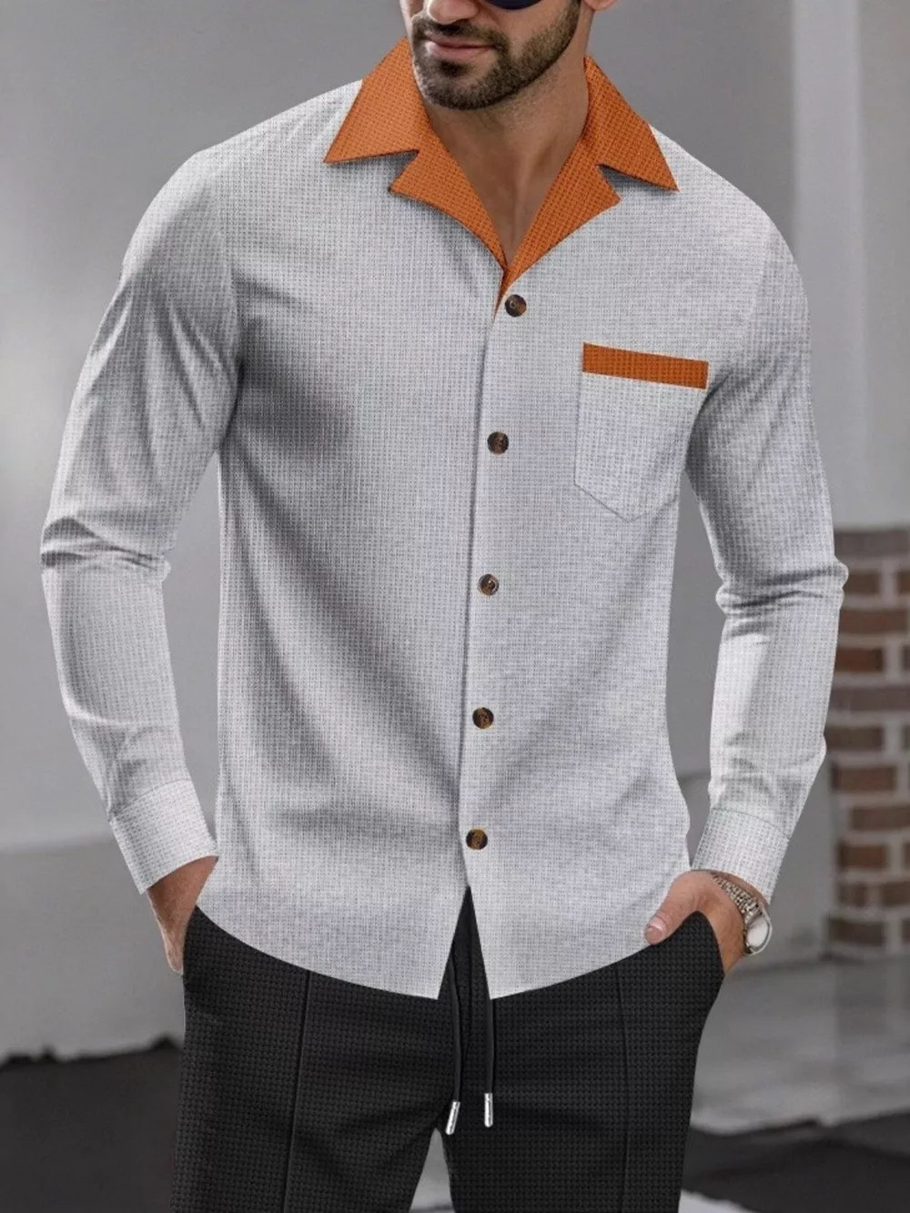 Men's Full Size Contrast Collar Button Up Shirt Plus Size, image 3