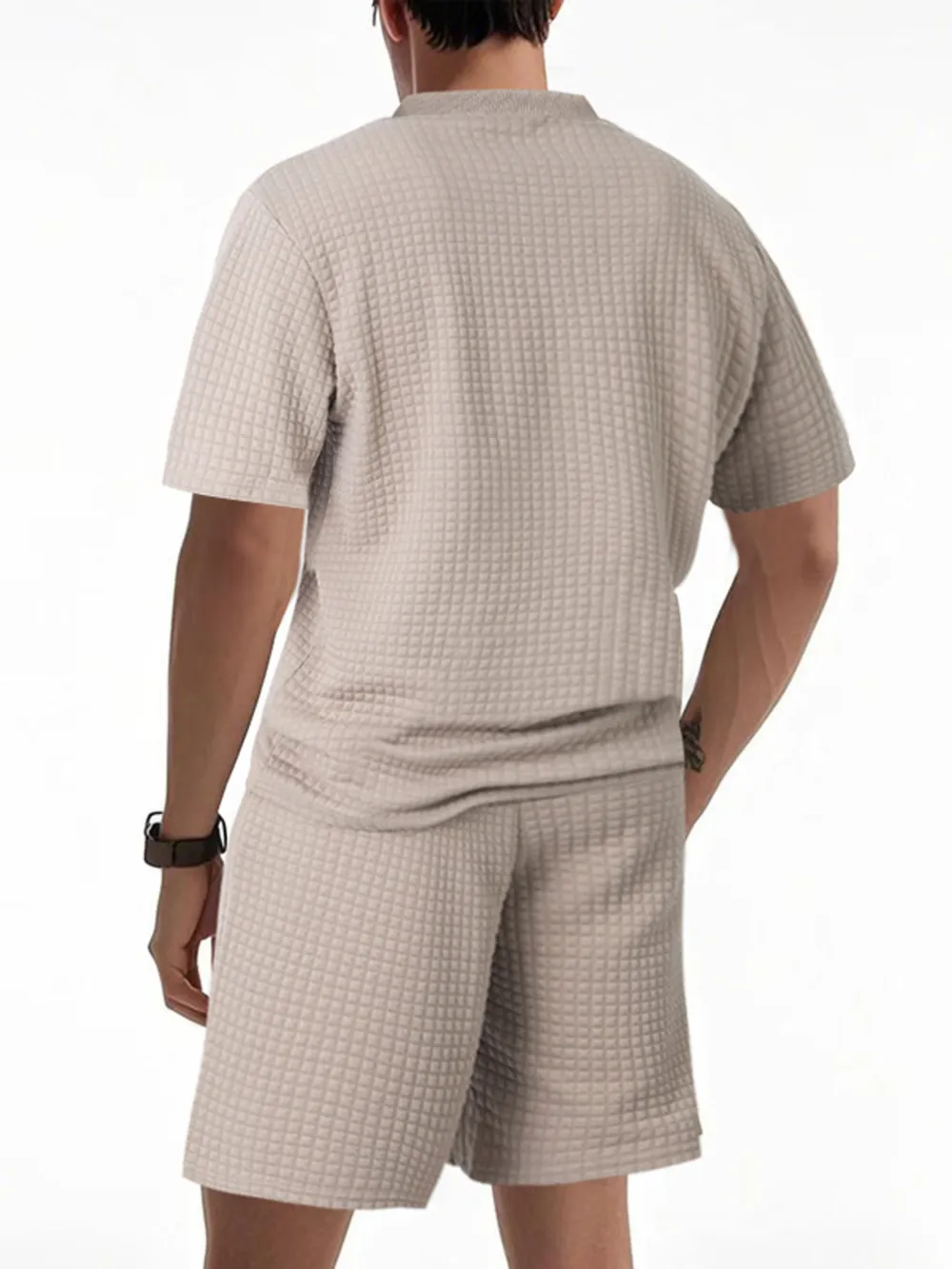 Men's Full Size Textured Round Neck Top and Shorts Set Plus SIze, image 13