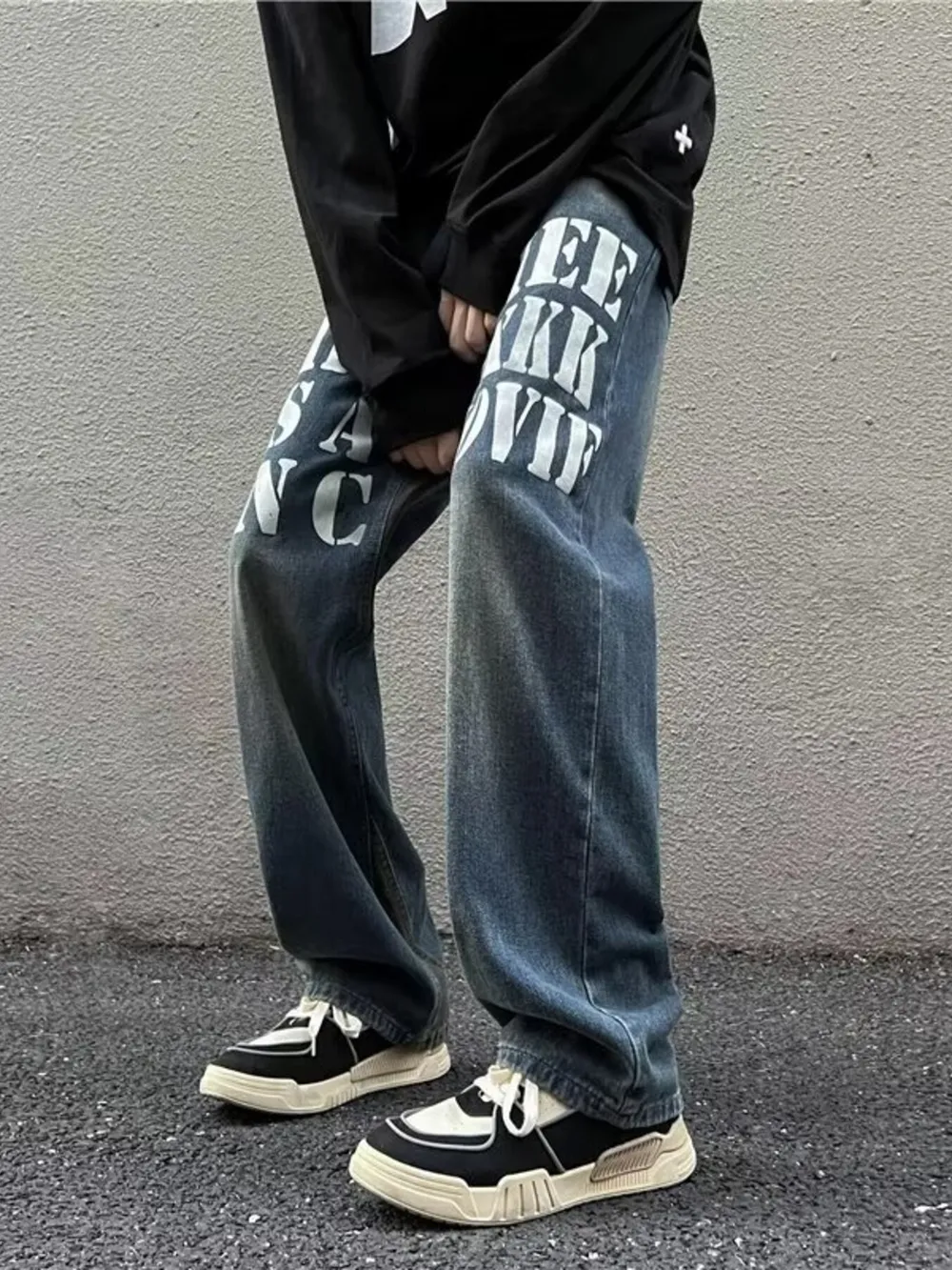 Men's Full Size Letter Graphic Wide Leg Jeans Plus Size, image 3