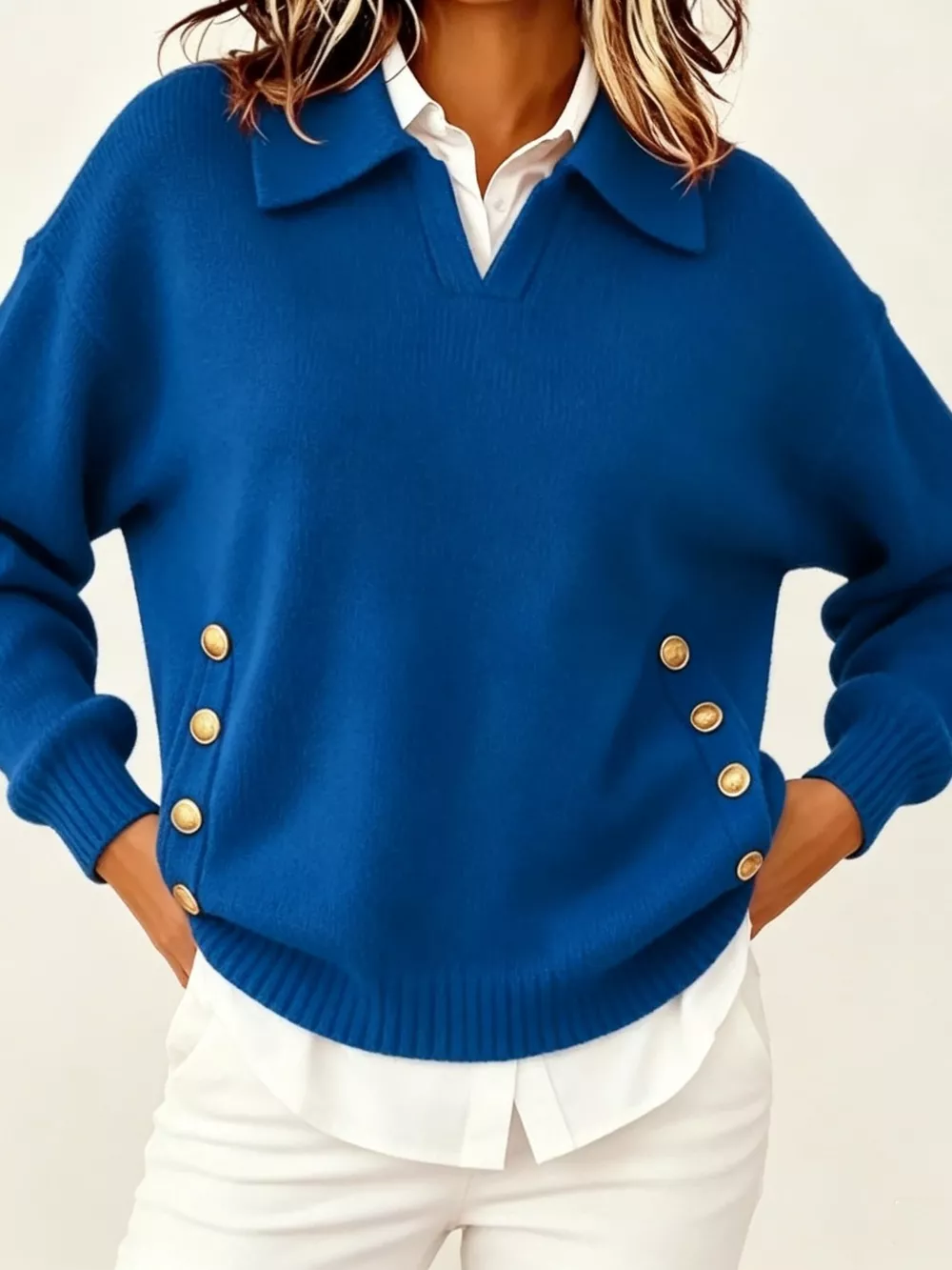 Chic Collared Decor-Button Sweater, image 7