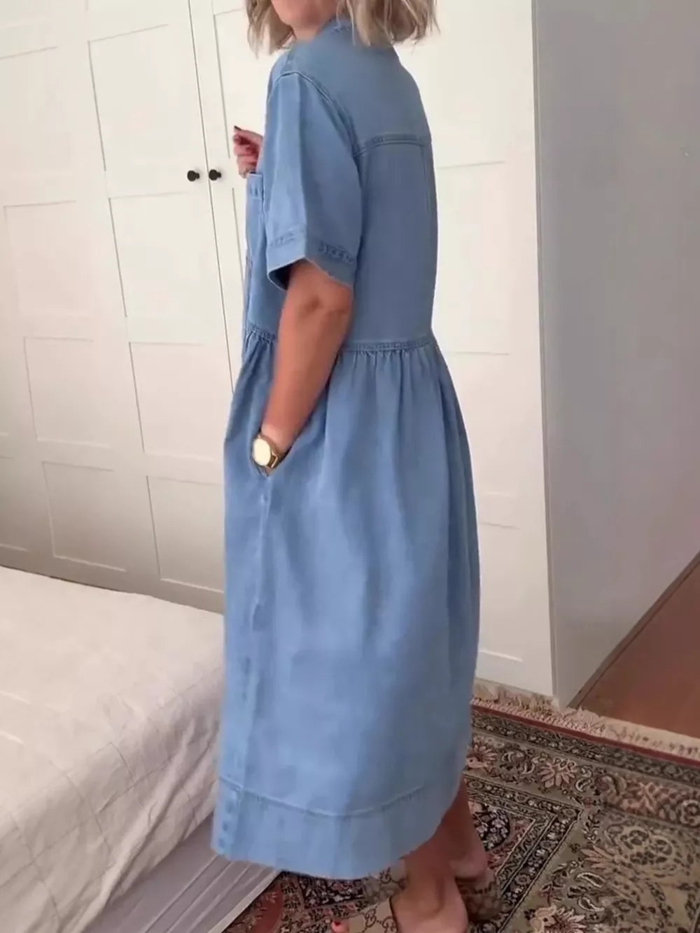 Full Size Button Front Denim Midi Dress Plus Size, image 4