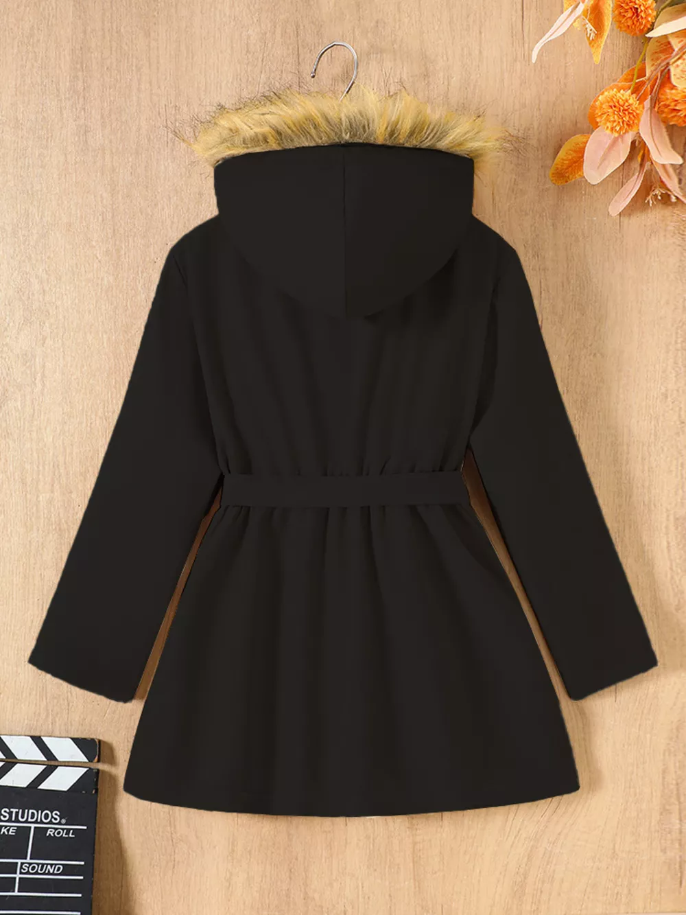 Children's Tie Waist Faux Fur Hooded Outerwear, image 6