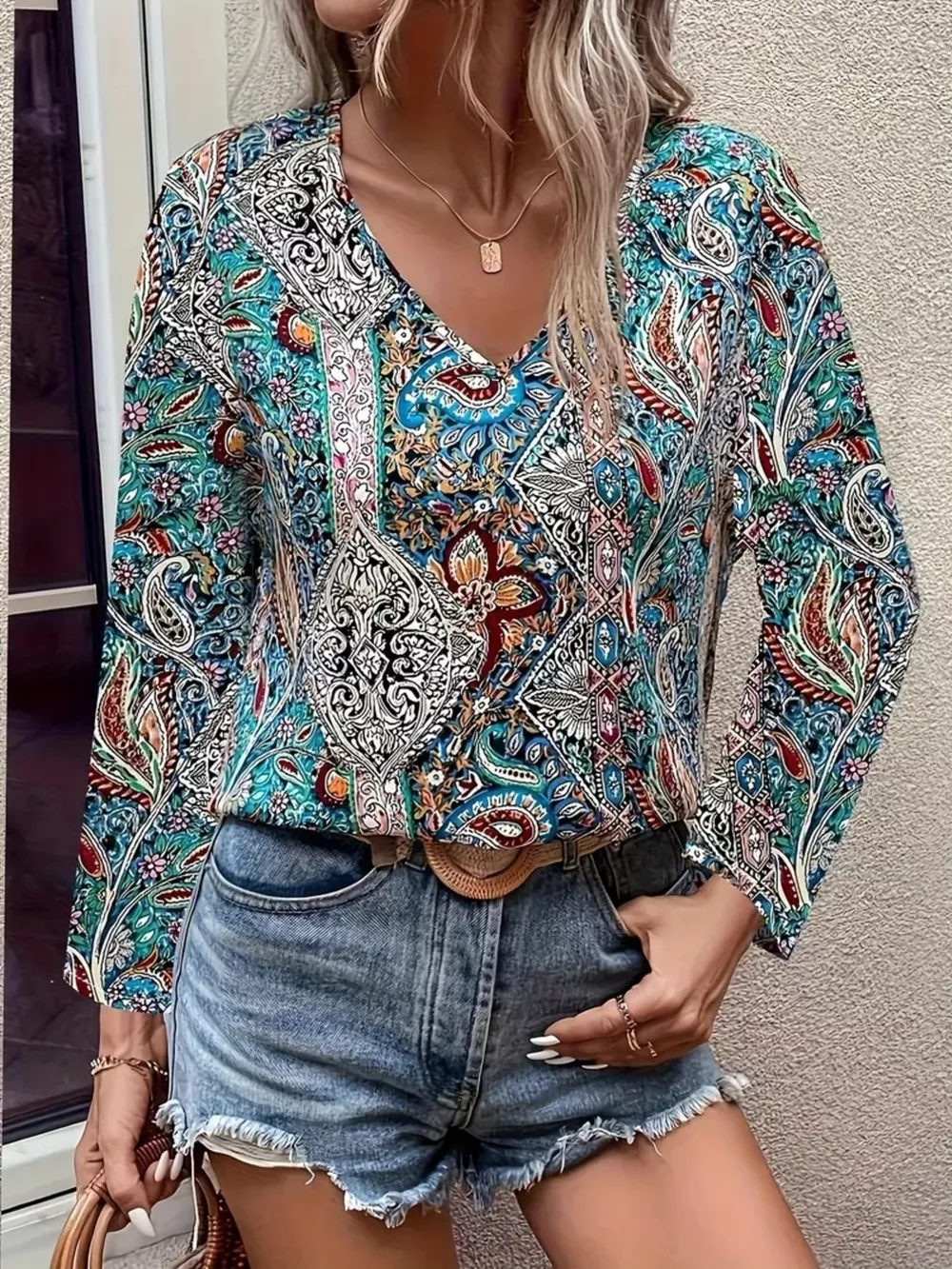 Paisley Print Long Sleeve Blouse, image 16