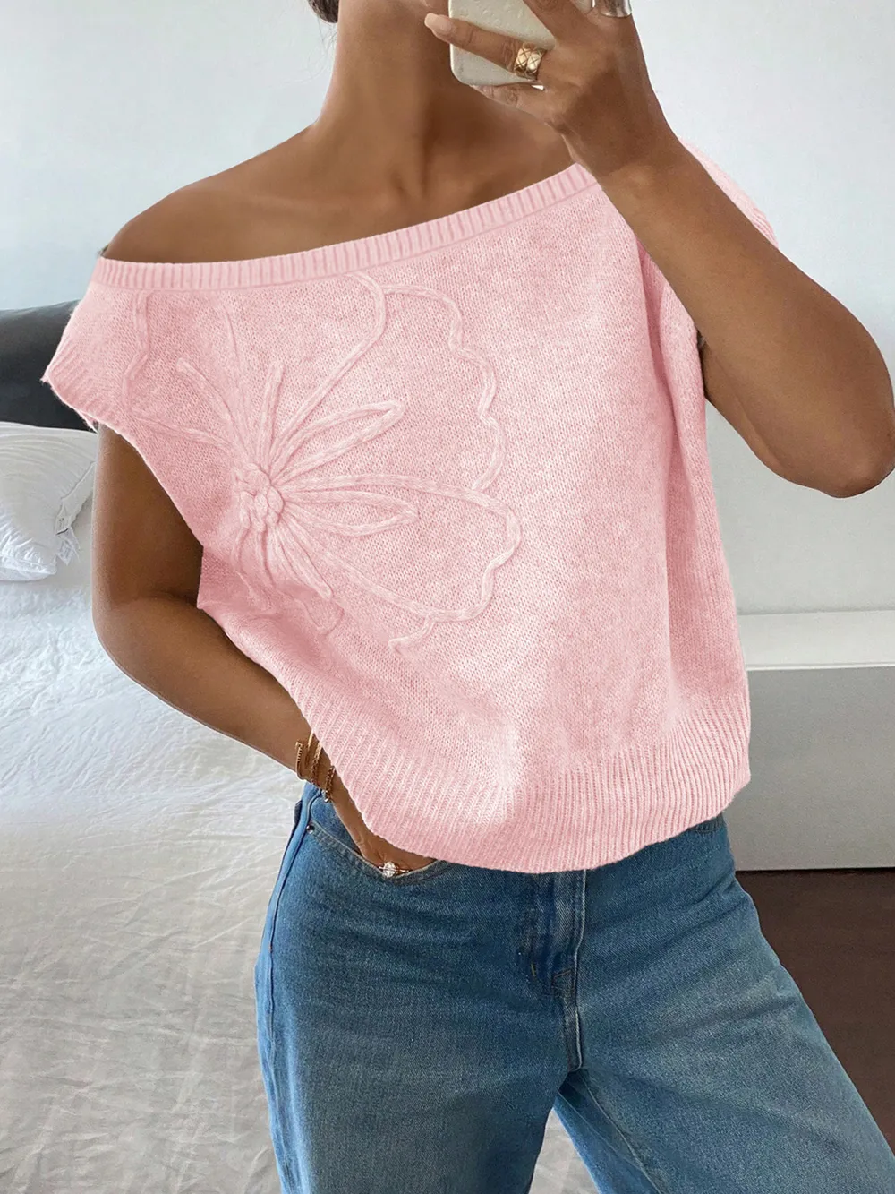 Ribbed Hem Boat Neck Sweater