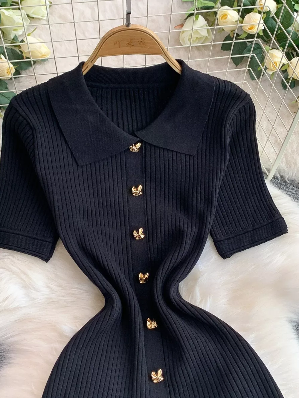 Button Front Ribbed Knit Midi Dress, image 23