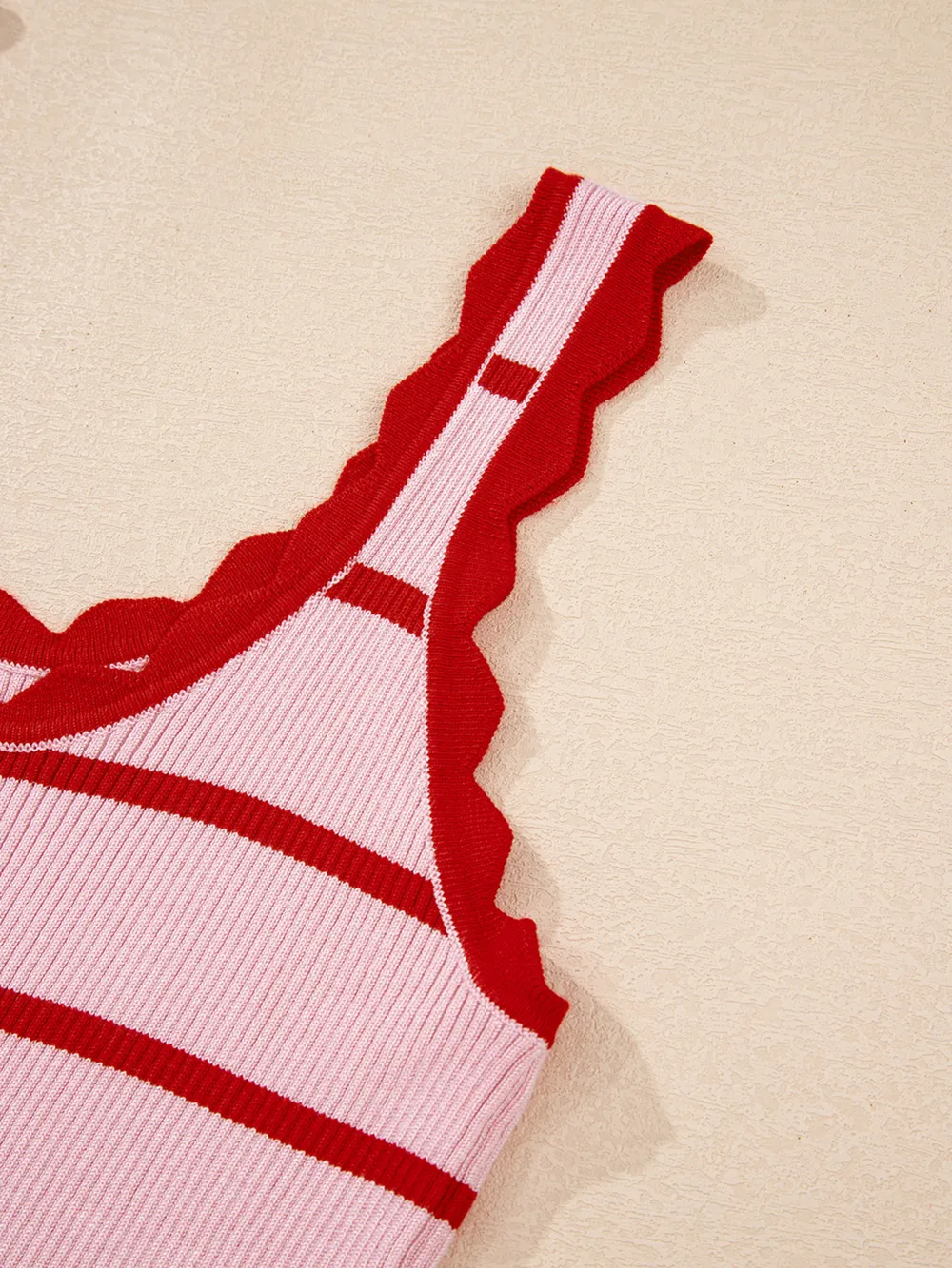 Stripe Scalloped Edge Crew Neck Knit Tank Top, image 20
