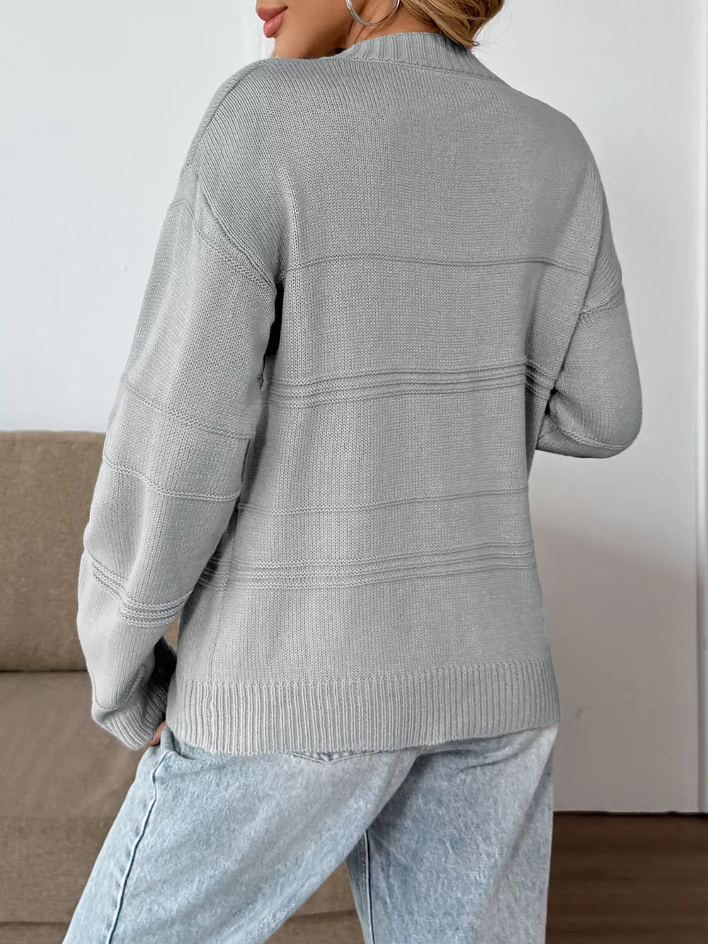 V-Neck Dropped Shoulder Sweater, image 6
