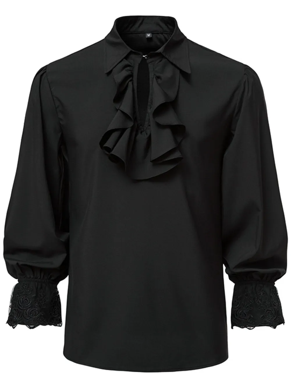 Men's Ruffled Lace Detail Long Sleeve Blouse