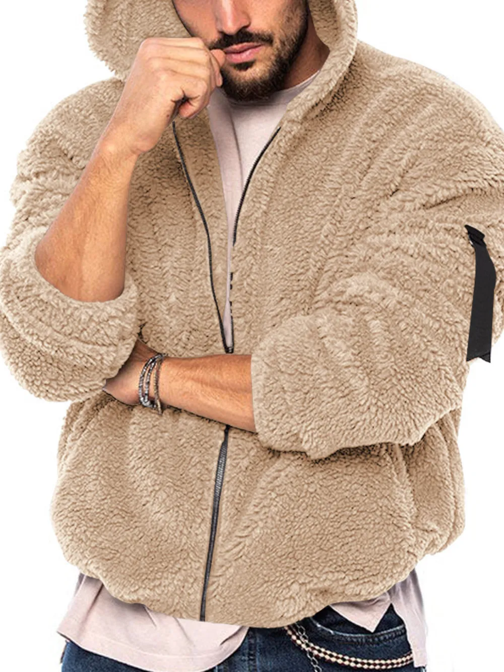 Men's Full Size Sherpa Fleece Hooded Zip-Up Jacket Plus Size, image 15