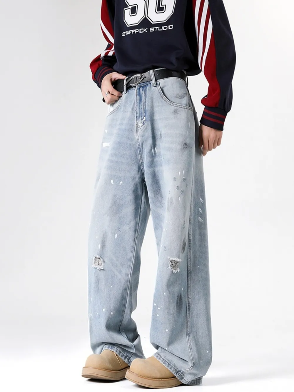 Men's Full Size Distressed Wide Leg Jeans Plus Size, image 4