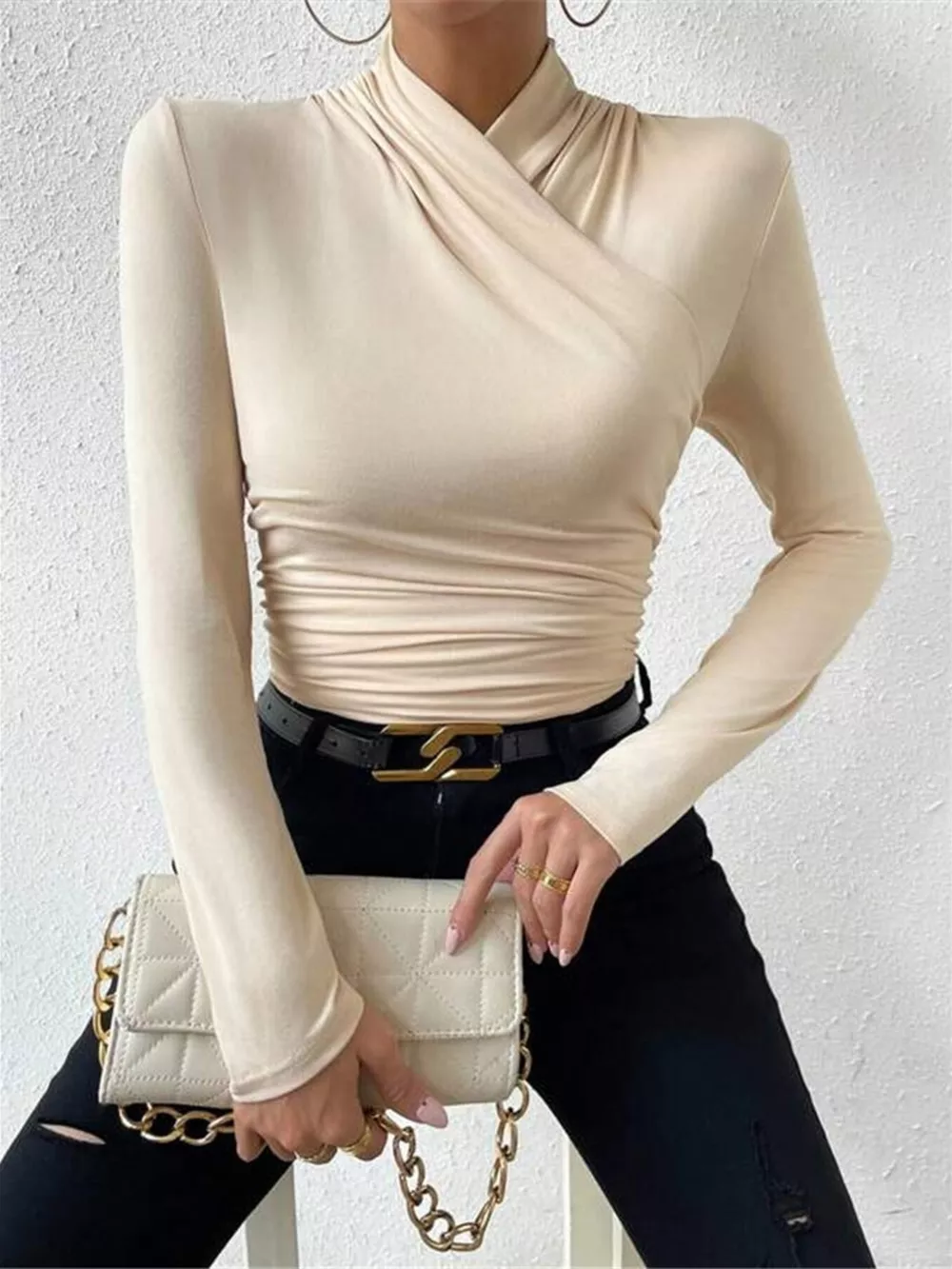 Ruched Long Sleeve Slim Fit Top, image 5