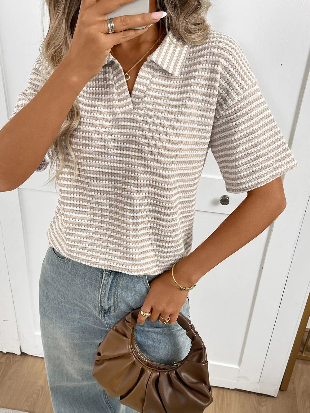 Striped Knit Short Sleeve Top, image 9