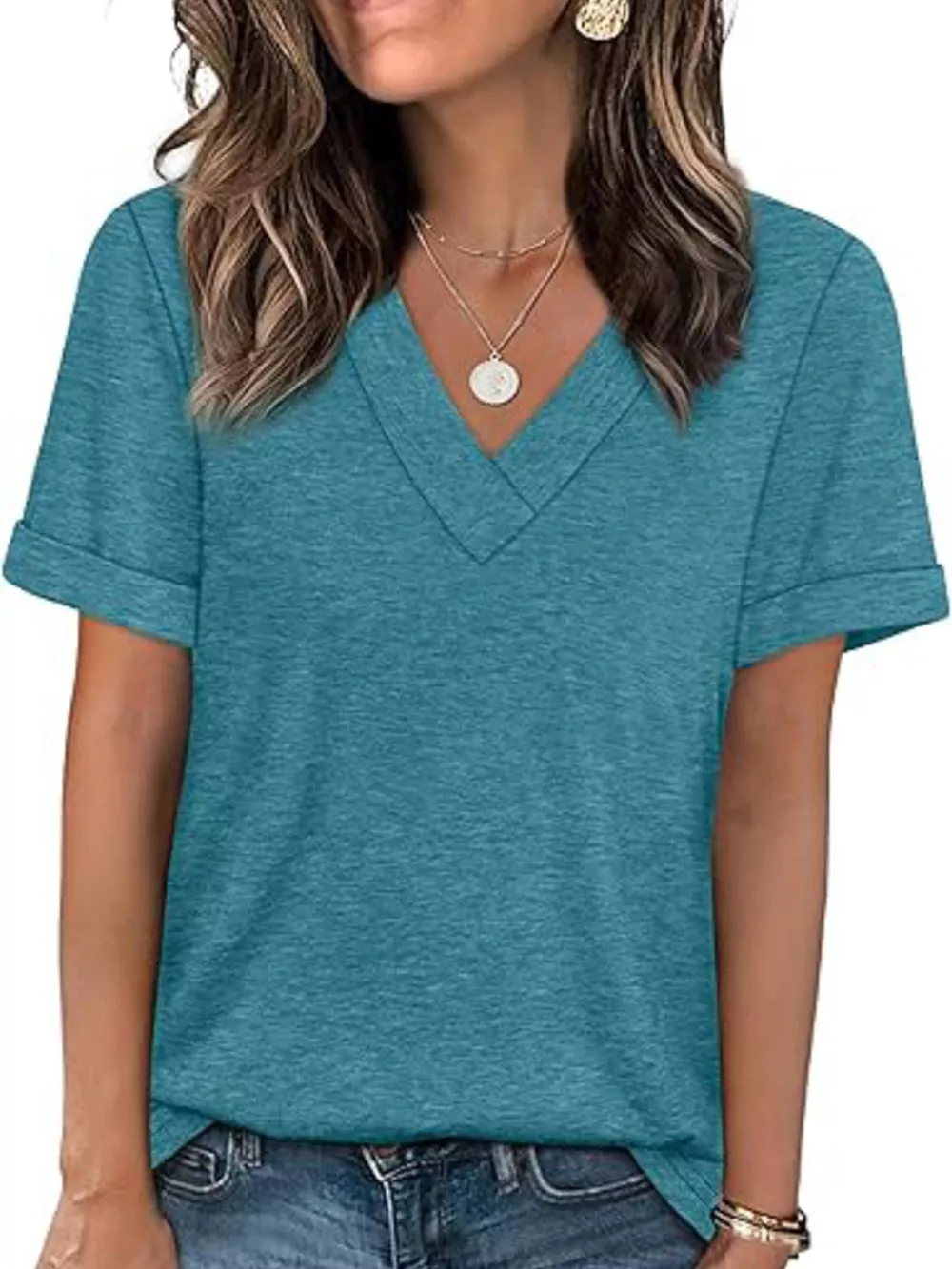 Casual V-Neck Short Sleeve T-Shirt, image 34