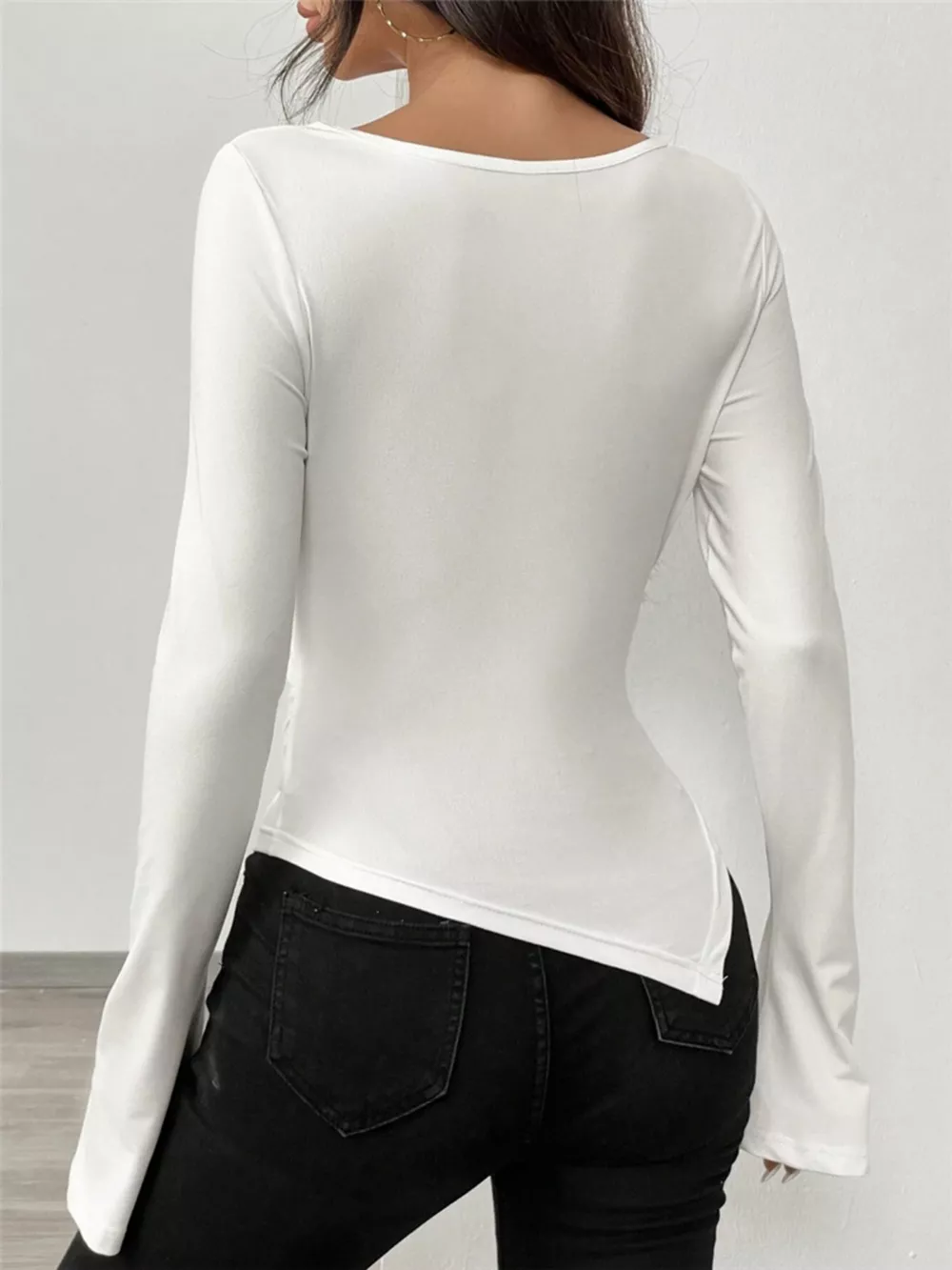 Asymmetrical Long Sleeve Fitted T-Shirt, image 10
