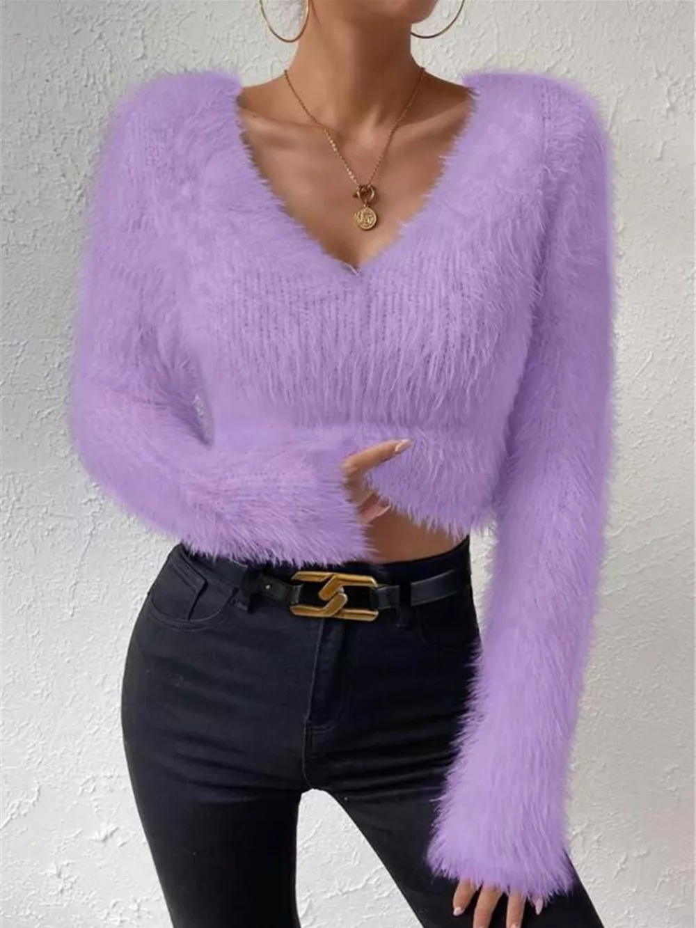 Fluffy Knit V-Neck Sweater, image 11