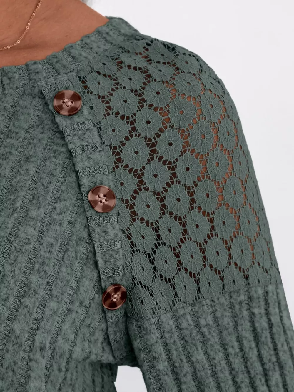 Ribbed Knit T-Shirt with Lace Shoulder Detail, image 28