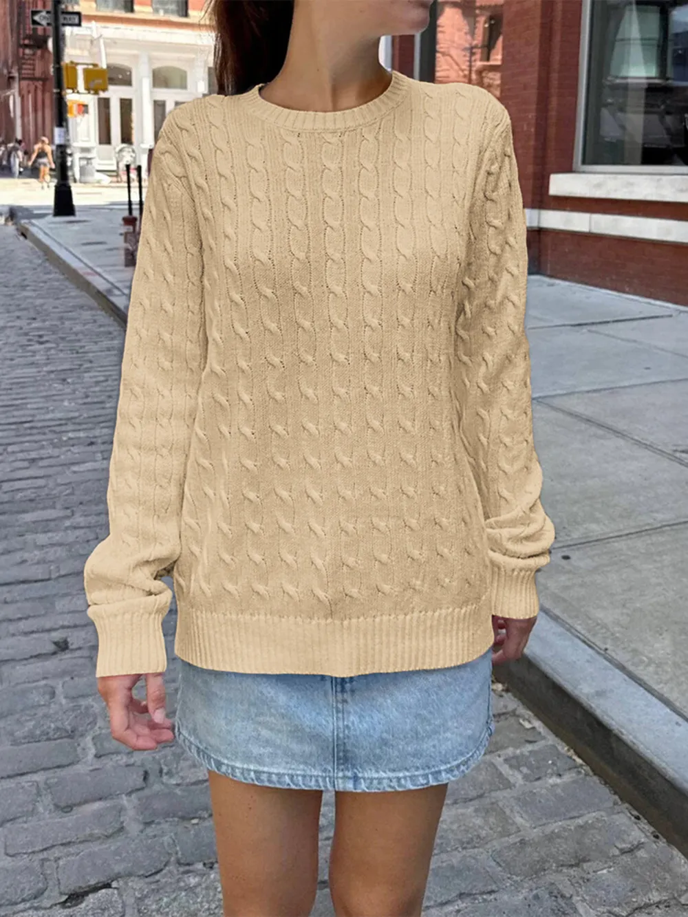 Cable-Knit Round Neck Pullover Sweater, image 12