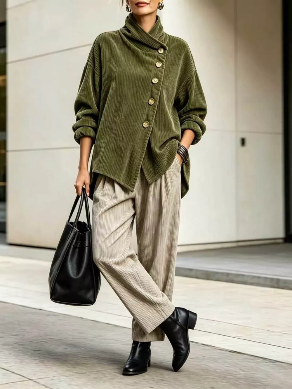 Asymmetric Button-Up Corduroy Jacket, image 3