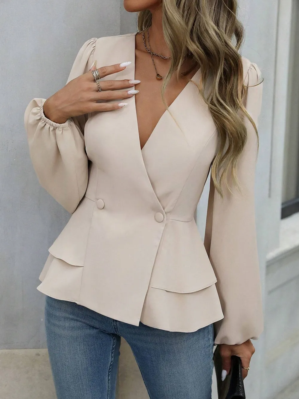 Surplice Balloon Sleeve Blouse, image 31