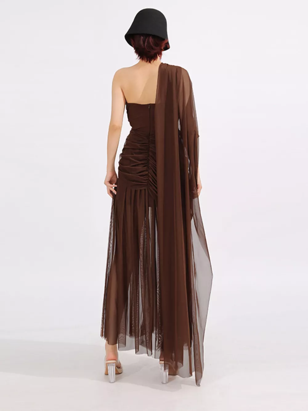 One-Shoulder Flowy Mesh Dress, image 7