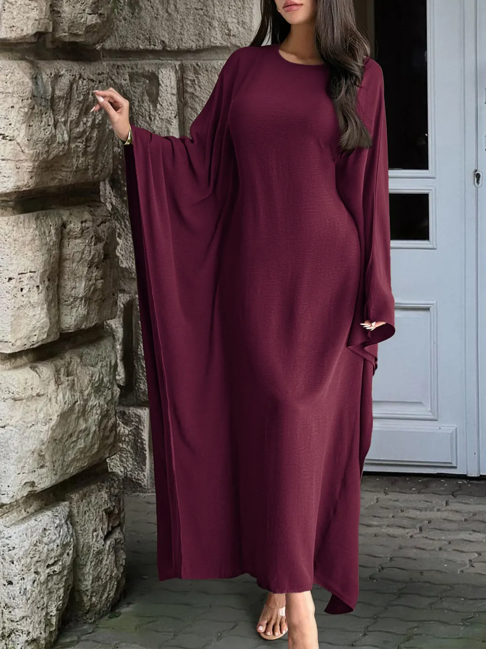 Round Neck Maxi Dress with Flowing Cape Sleeves, image 11