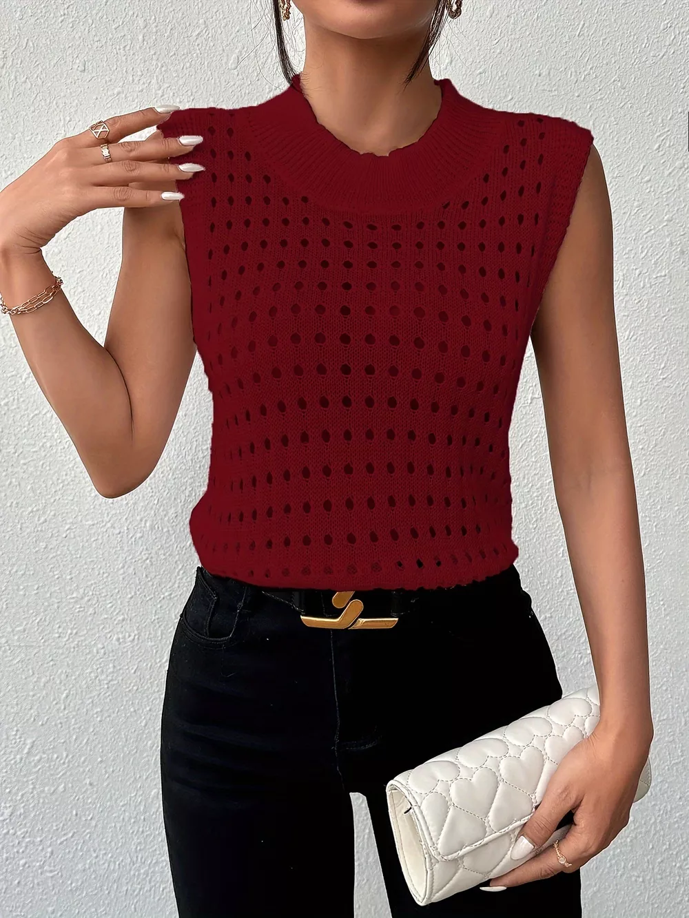 Hollow Out Round Neck Knit Tank, image 8