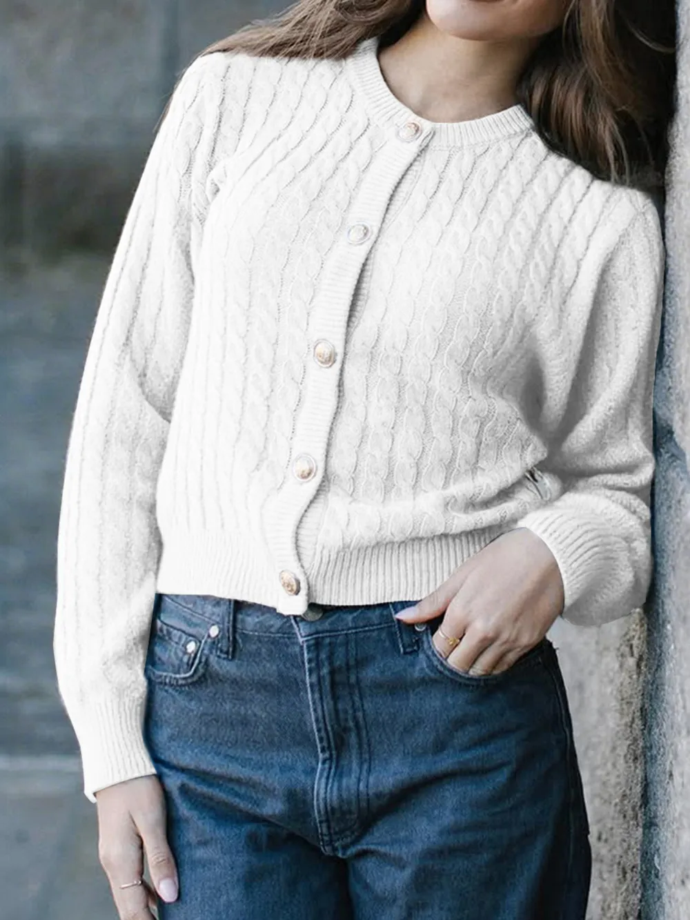 Cable Knit Button-Up Cardigan, image 4