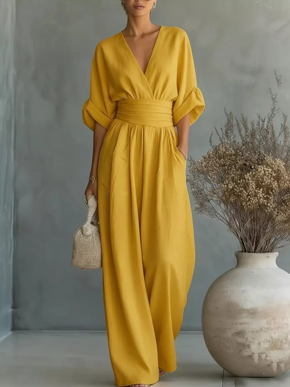 Full Size Half Sleeve Wide Leg Jumpsuit Plus Size, image 8