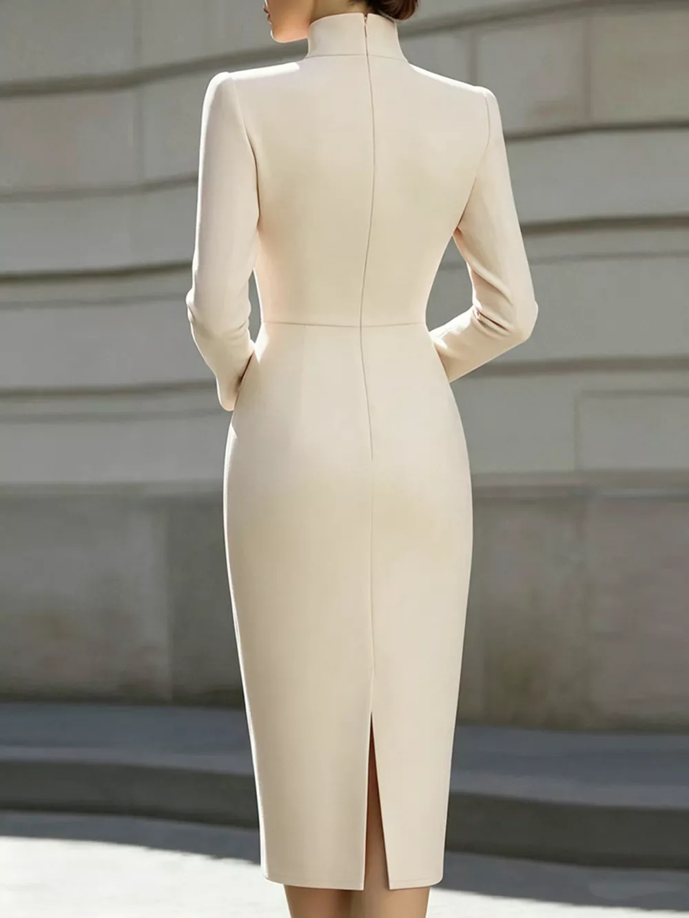 High Neck Long Sleeve Slit Dress, image 2