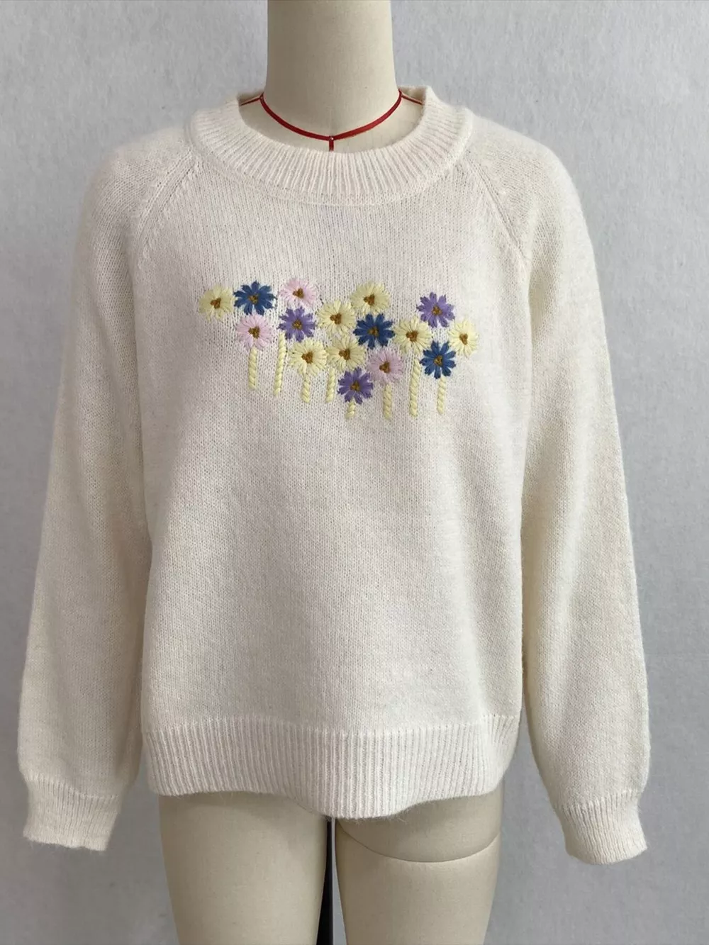 Floral Embroidered Round Neck Sweater, image 6