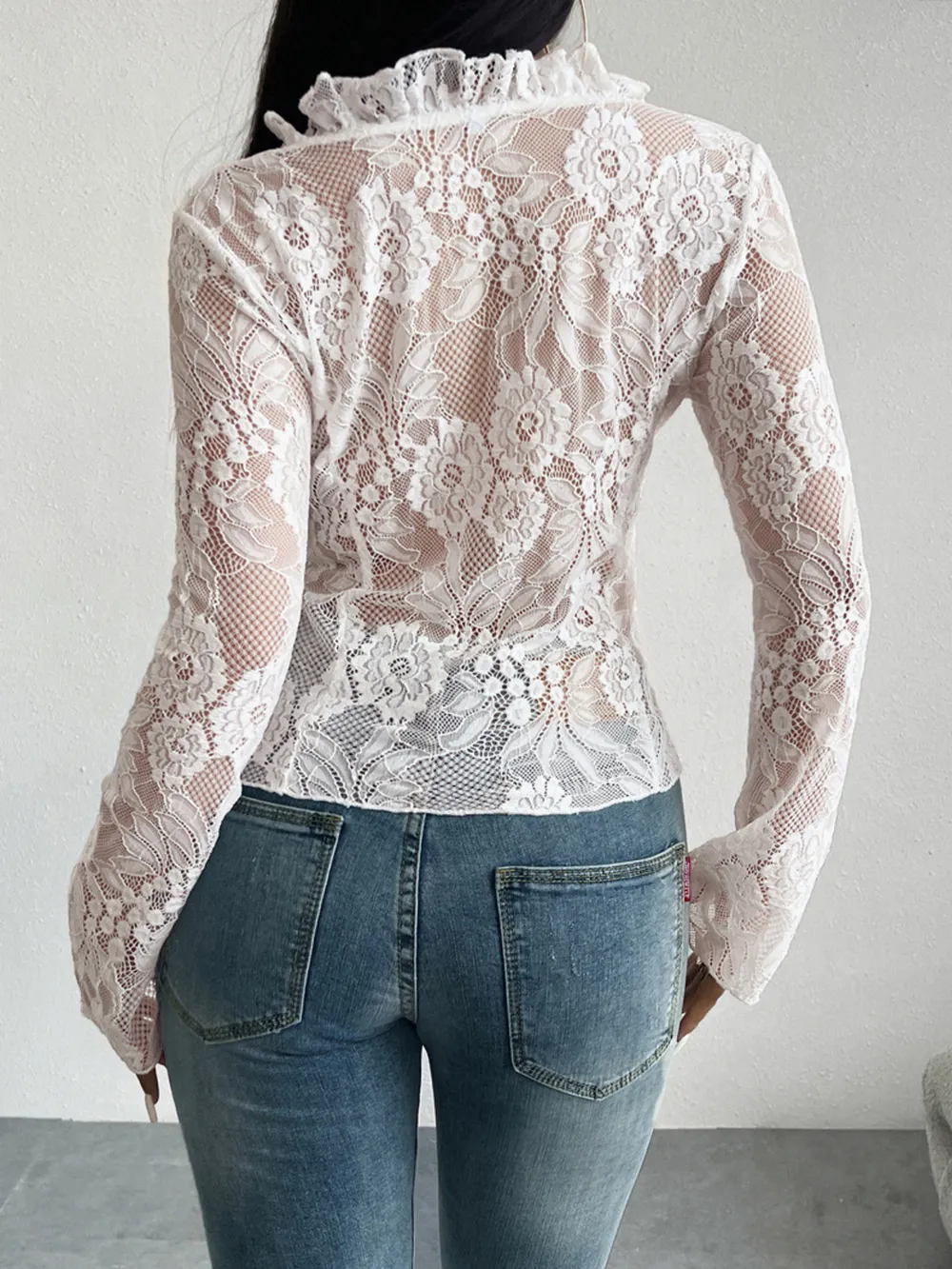 Tie Front Long Sleeve Lace Top, image 13