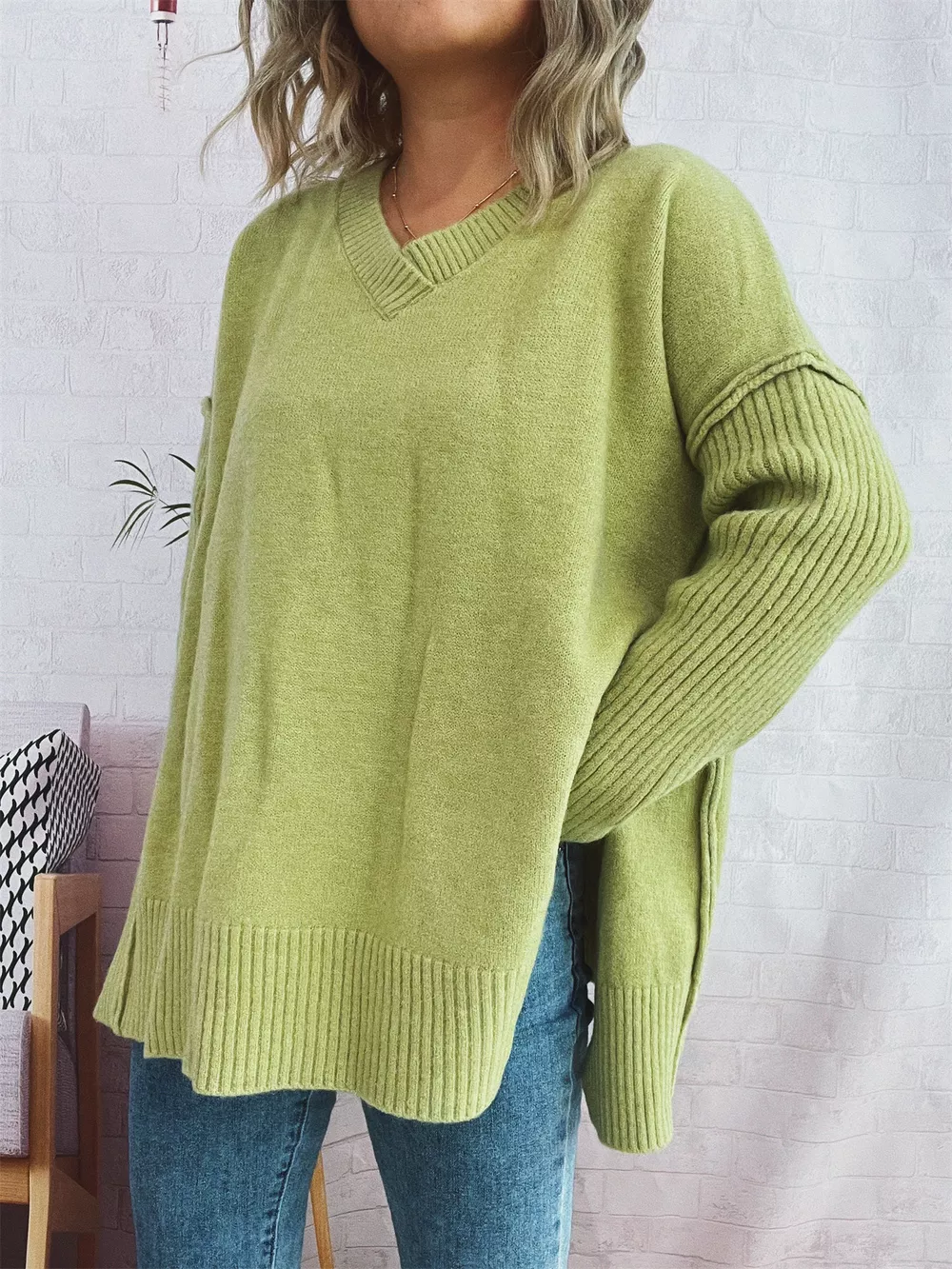 V-Neck Dropped Shoulder Sweater, image 13