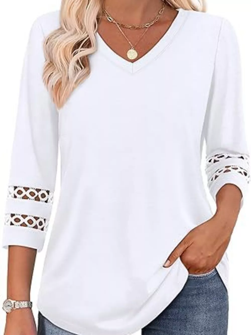 V-Neck Cutout 3/4 Sleeve T-Shirt, image 35