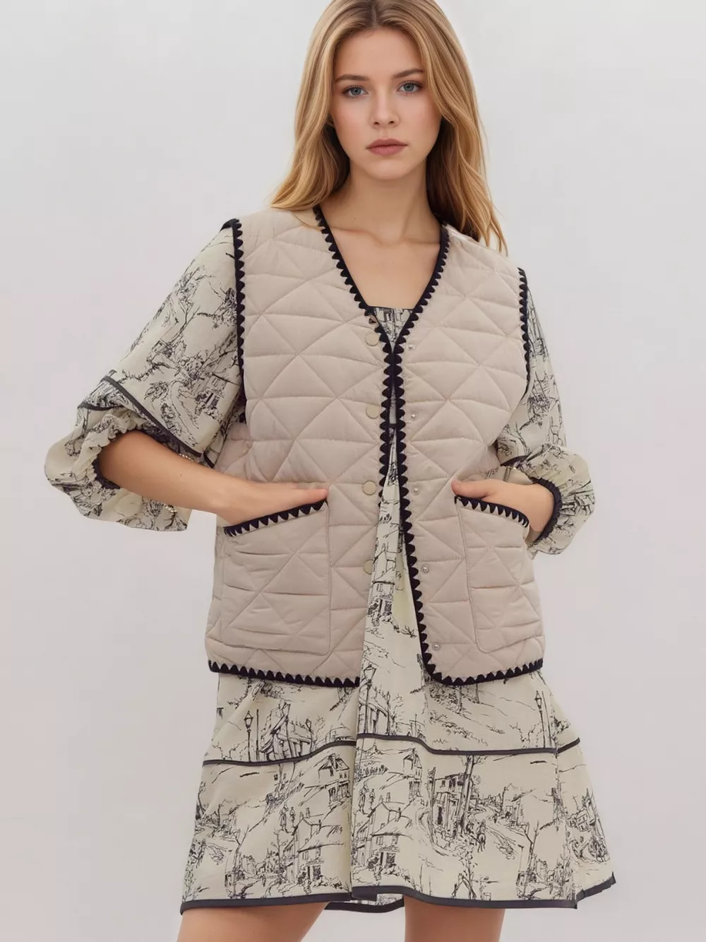 Textured Snap Down Vest Coat, image 4