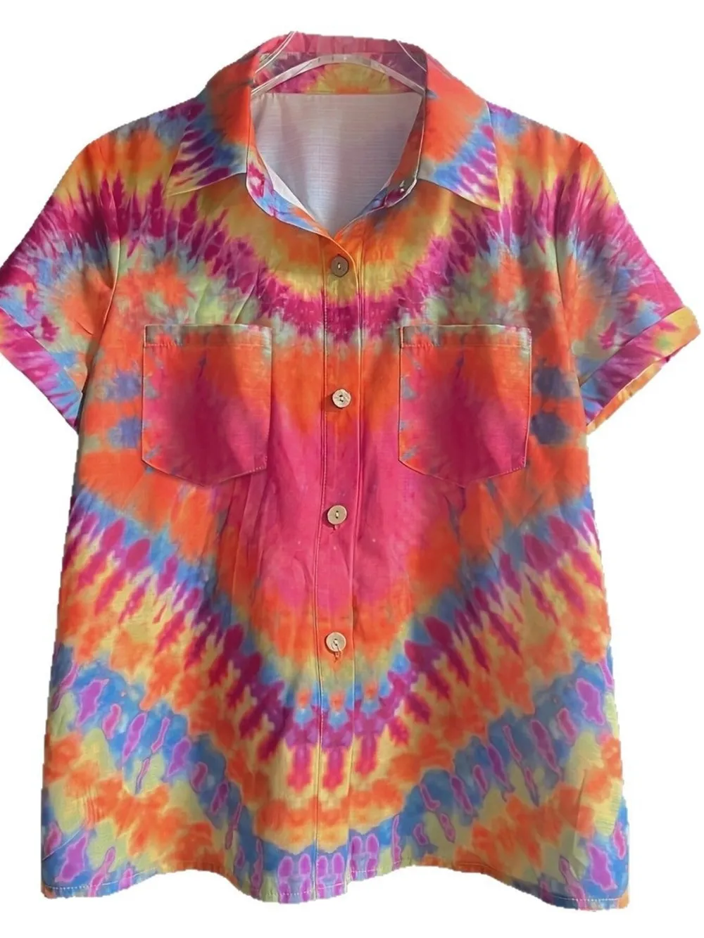 Tie-Dye Short Sleeve Button-Up Shirt, image 5