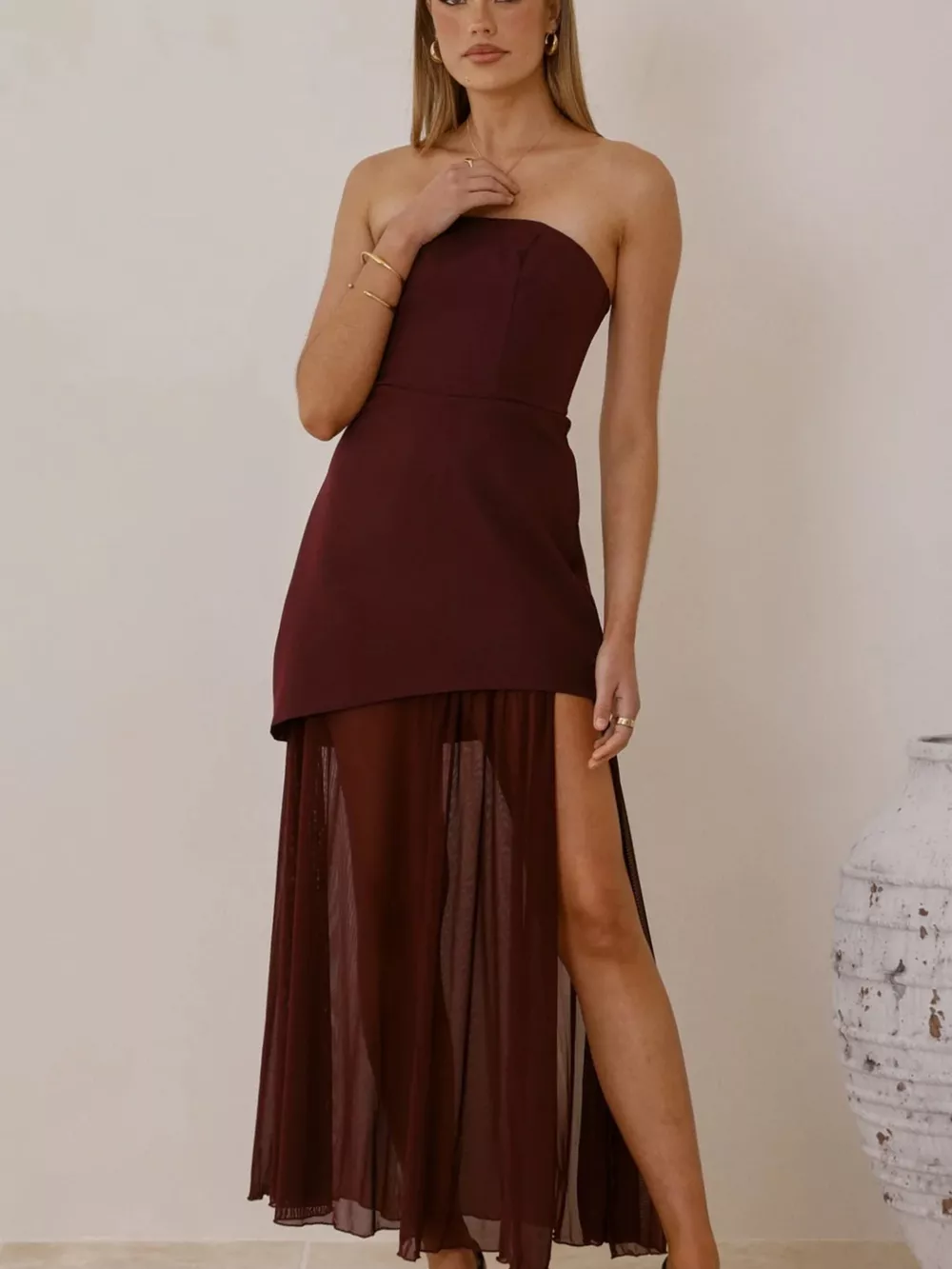 High Slit Mesh Tube Maxi Dress, image 5