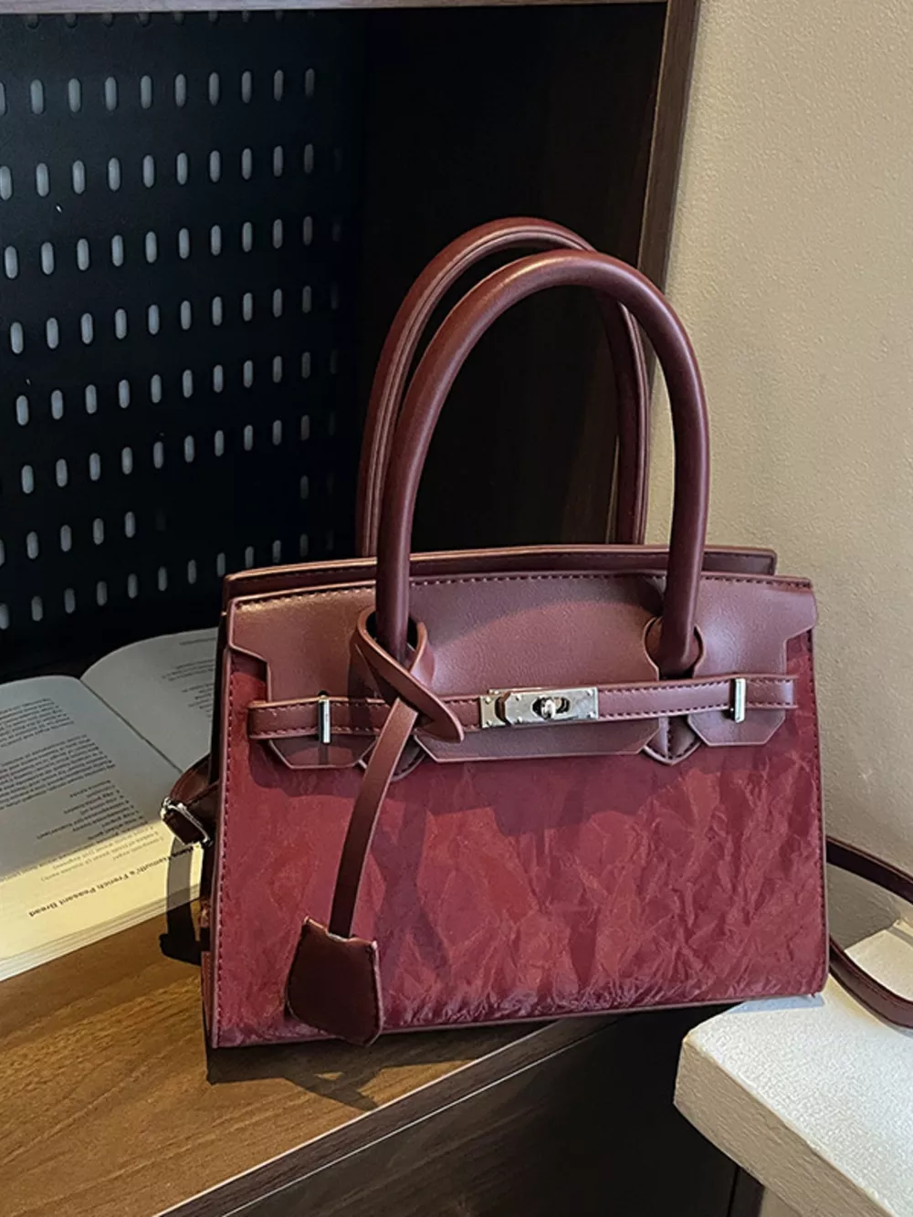 Textured Leather Top-Handle Handbag, image 6