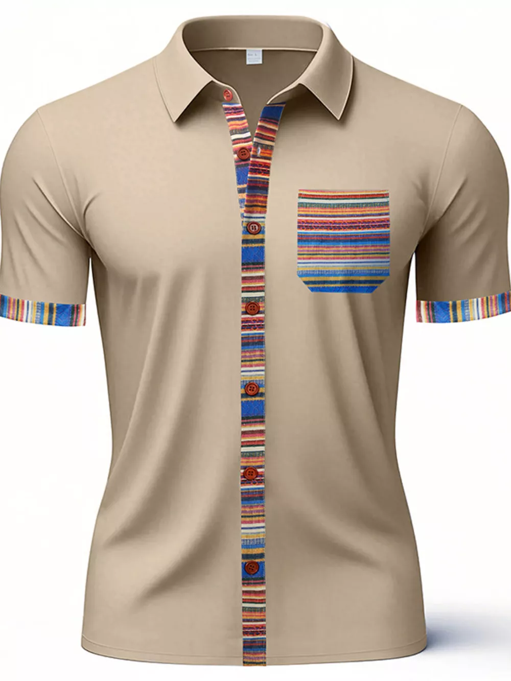 Men's Full Size Short Sleeve Shirt with Colorful Trim Plus Size, image 17