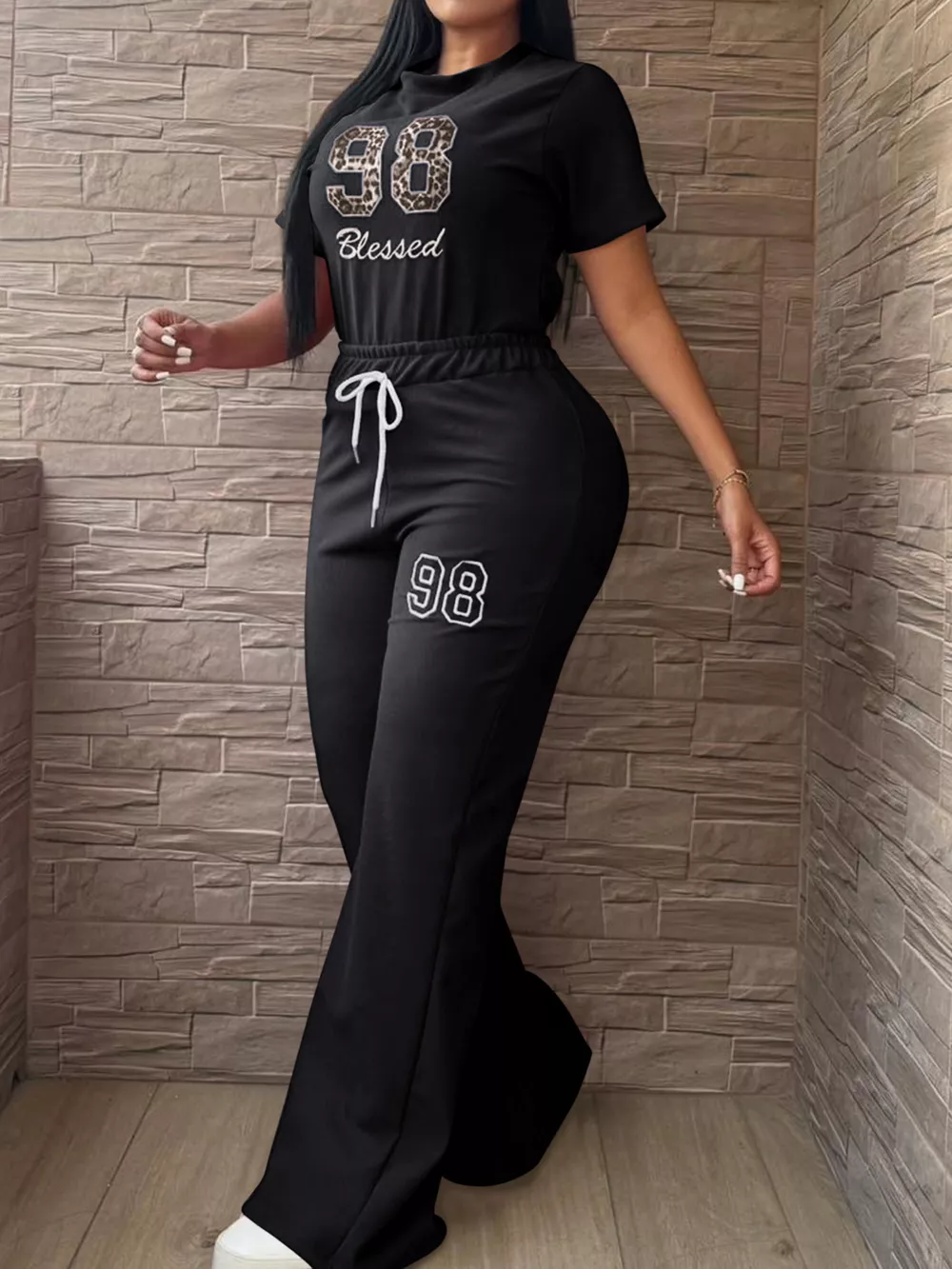 Blessed 98 Leopard Print Crop Top and Wide Leg Pants Set, image 3