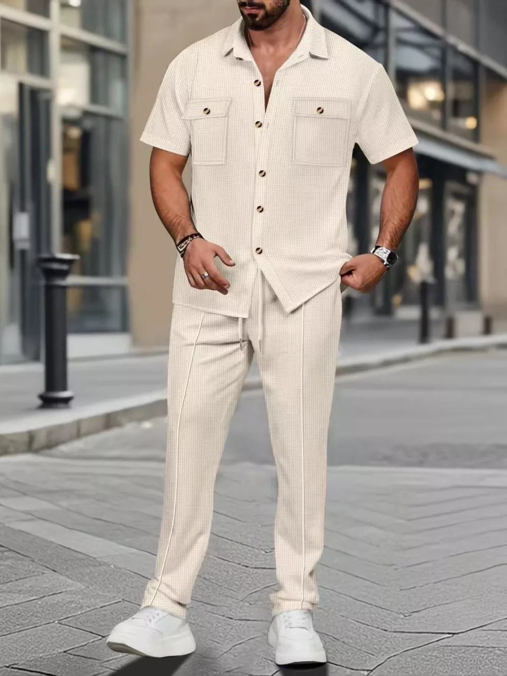Men's Full Size Casual Short Sleeve Shirt and Pants Set Plus Size, image 5