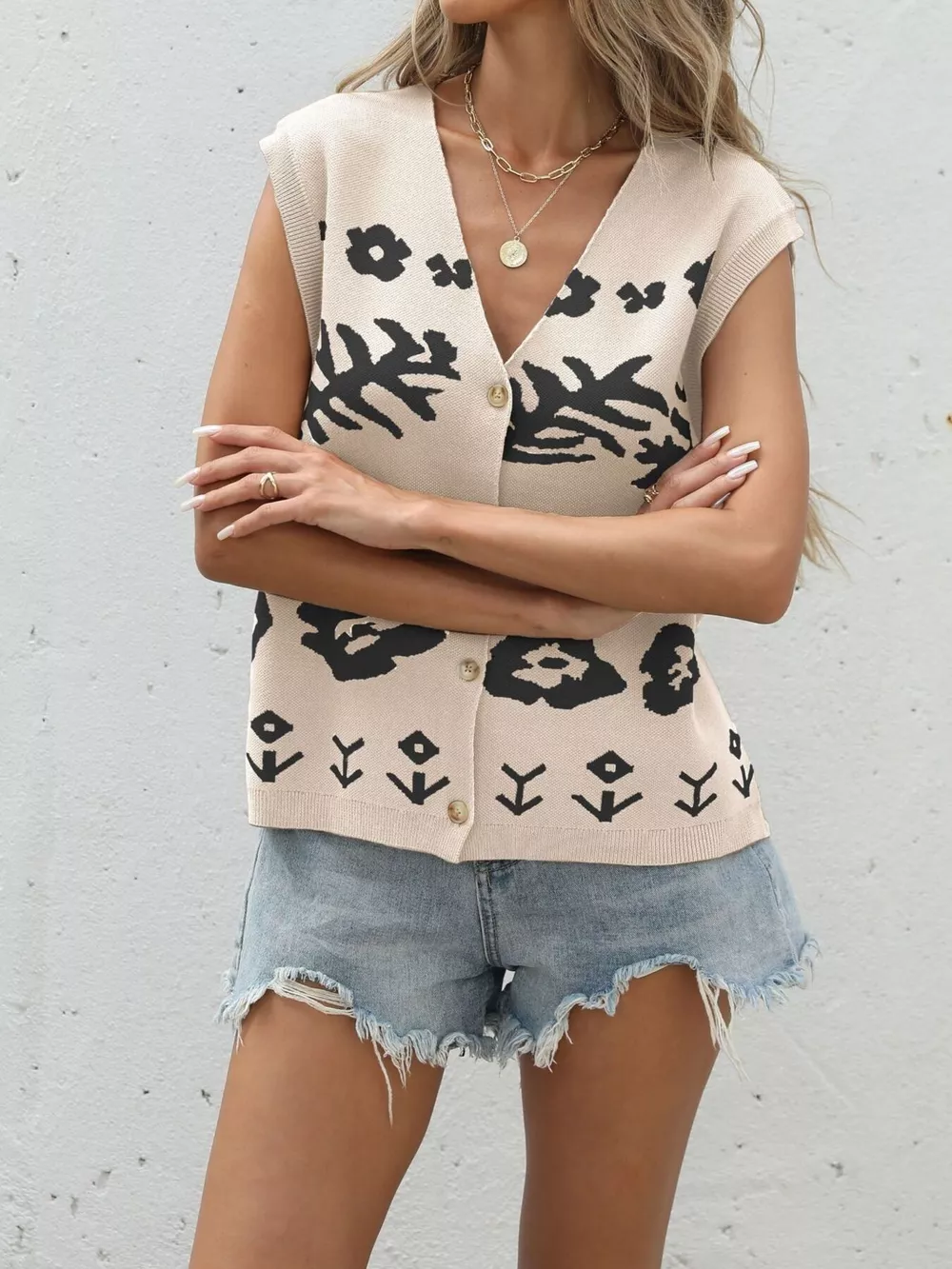 Floral V-Neck Sleeveless Vest, image 2