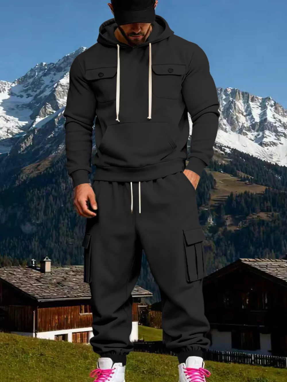 Men's Full Size Kangaroo Pocket Hoodie and Sweatpants Two-Piece Set Plus Size, image 7