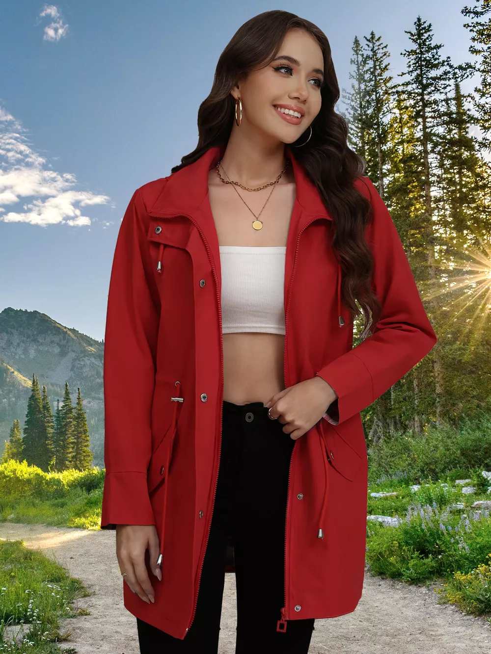 Drawstring Snap-Down Trench Coat, image 30