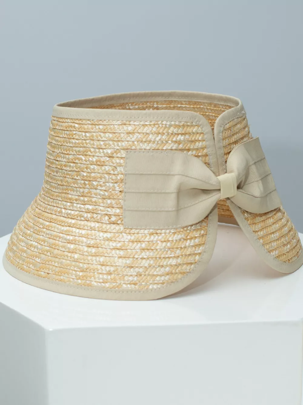 Straw Sun Visor Hat with Bow, image 3