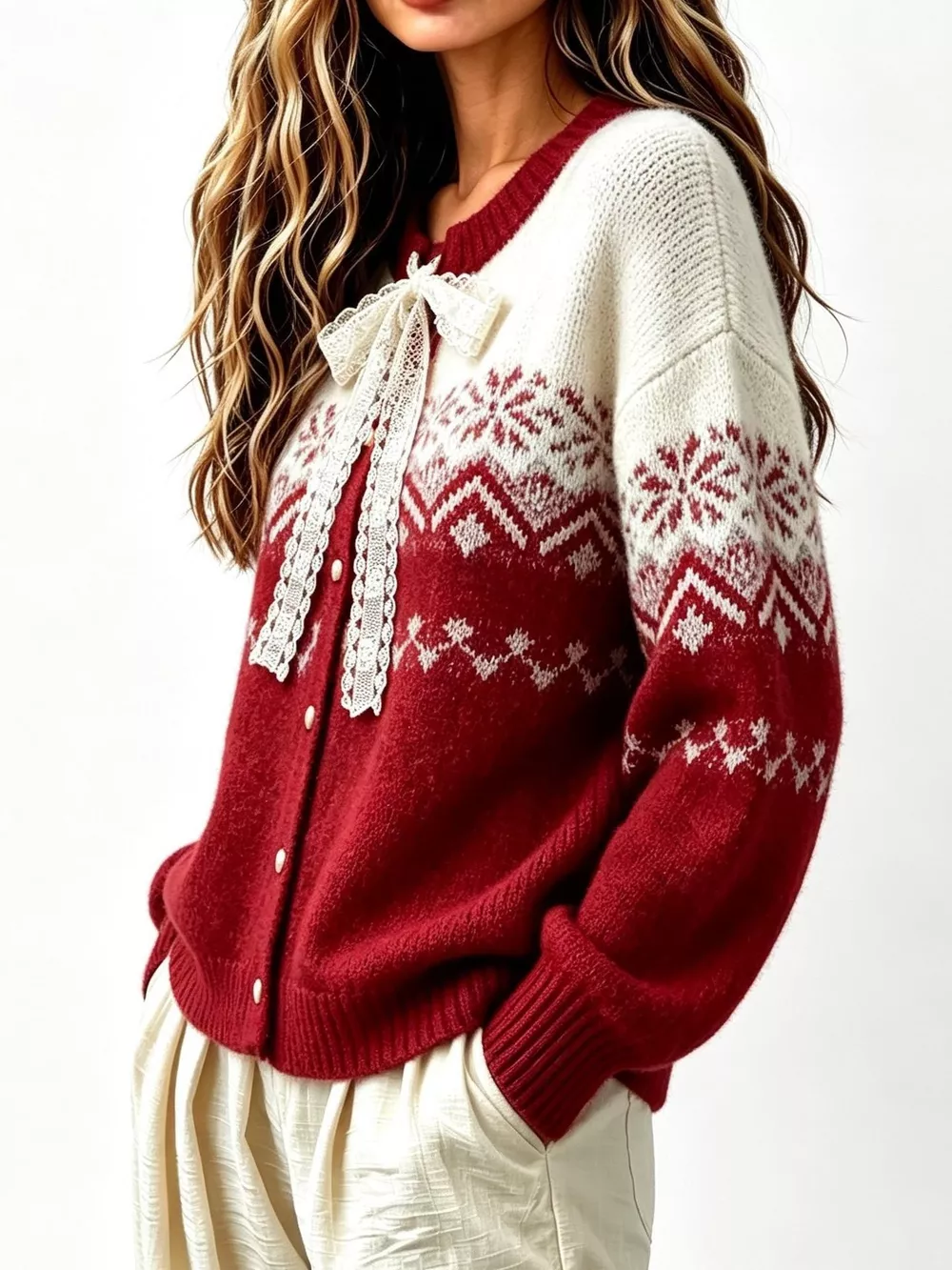 Full Size Lace Tie Button Up Cardigan Plus Size, image 9