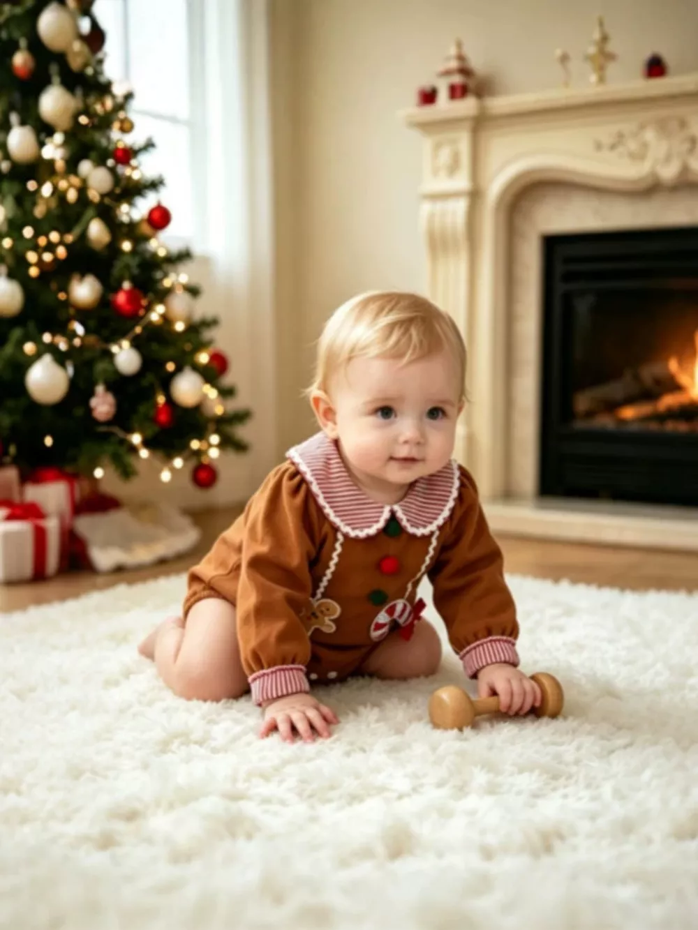 Children's Christmas Gingerbread Long-Sleeve Baby One-Piece, image 3